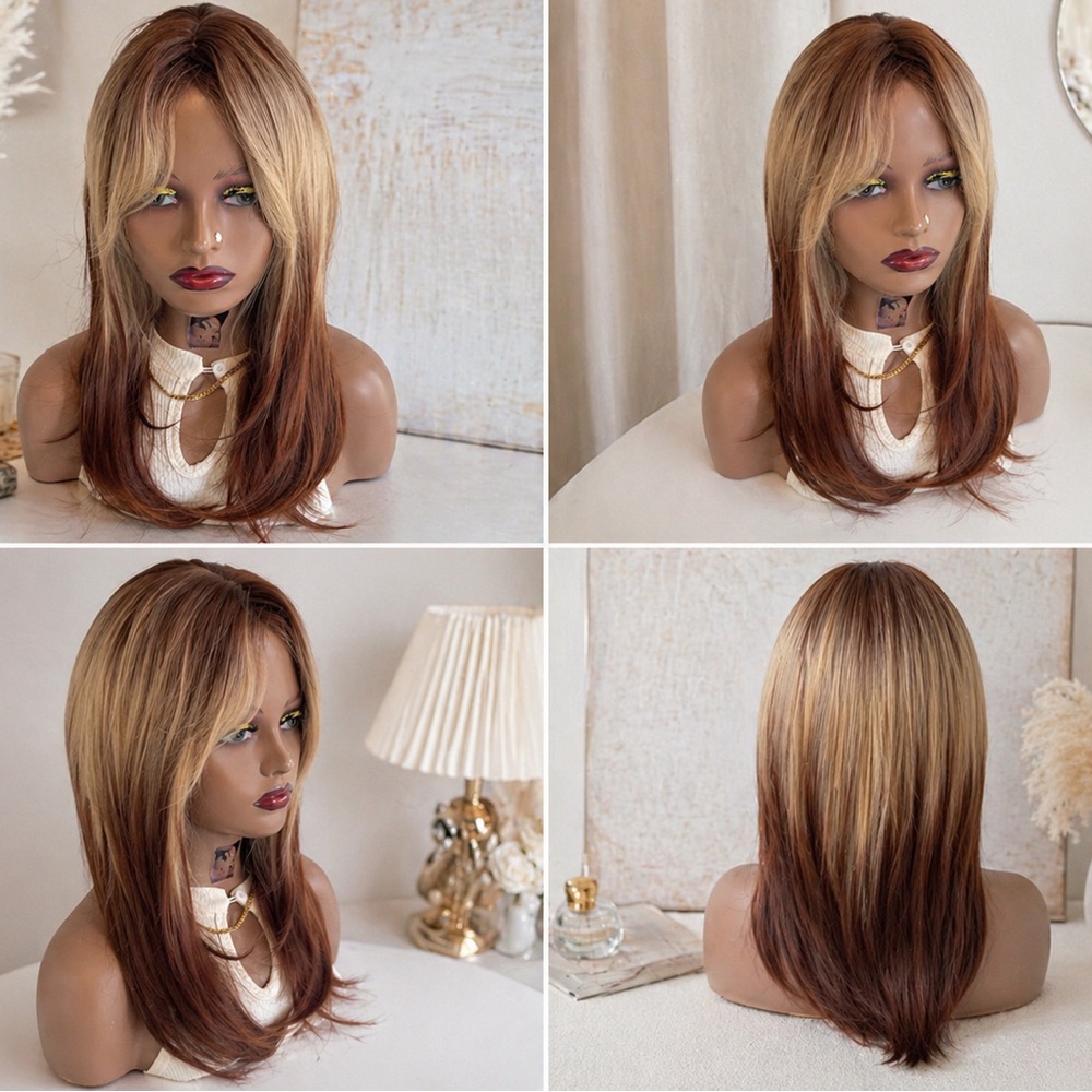 Two-Tone Layered Wig | Blonde & Brown Full Machine-Made Synthetic Natural Look